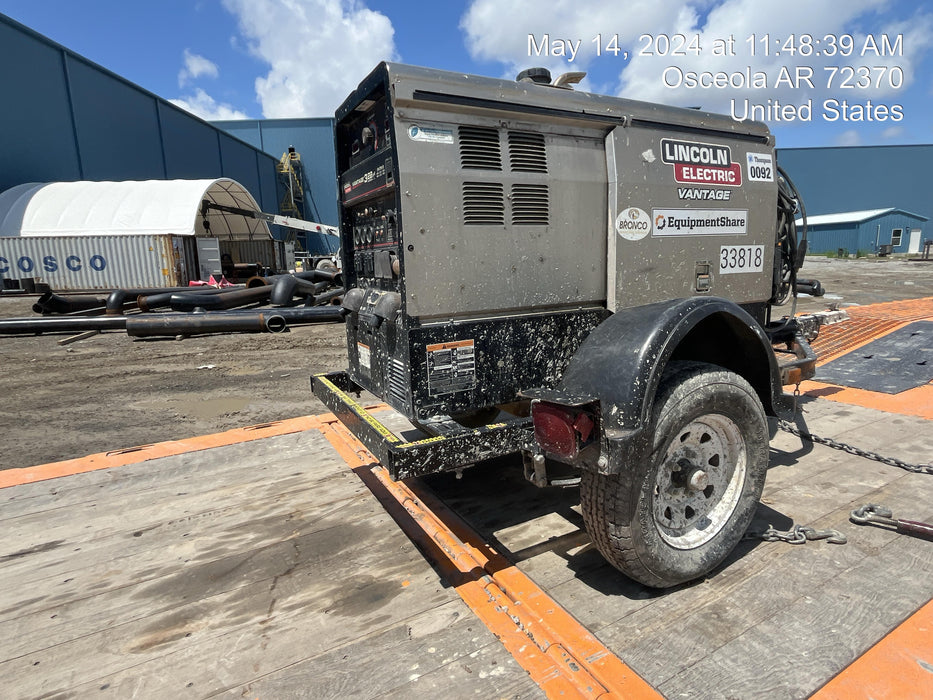2019 Lincoln Electric Vantage 322 Welder Ready-Pak 3, Two wheel trailer, Fender and Light kit, Cable Rack