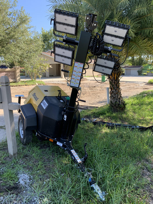 2022 Allmand NLV3GR (4) LED Light Fixture 350W, 23' Vertical Mast, 3kW Prime, Towable, Deep Sea L401, Leveling Jacks, Yanmar T4F 5.8hp