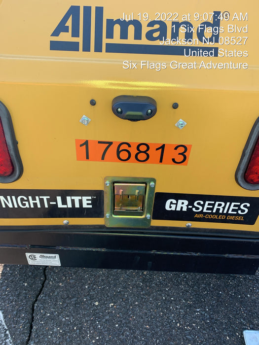 Allmand NLV3GR (4) LED Light Fixture 350W, 23' Vertical Mast, 3kW Prime, Towable, Deep Sea L401, Leveling Jacks, Yanmar T4F 5.8hp