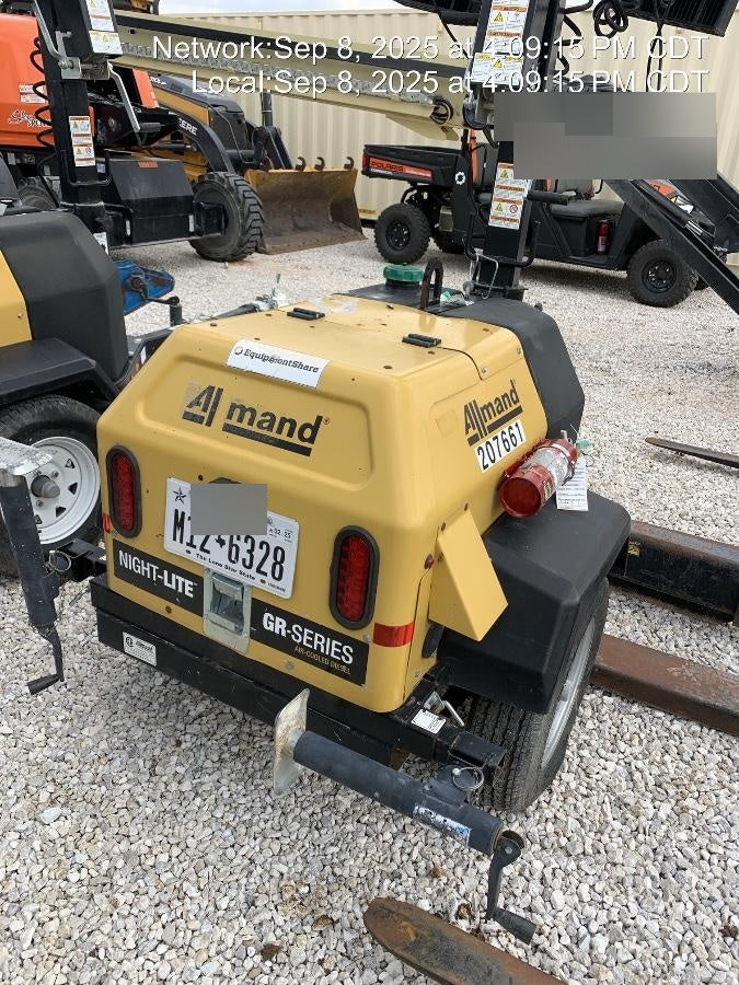 2022 Allmand NLV3GR (4) LED Light Fixture 350W, 23' Vertical Mast, 3kW Prime, Towable, Deep Sea L401, Leveling Jacks, Yanmar T4F 5.8hp