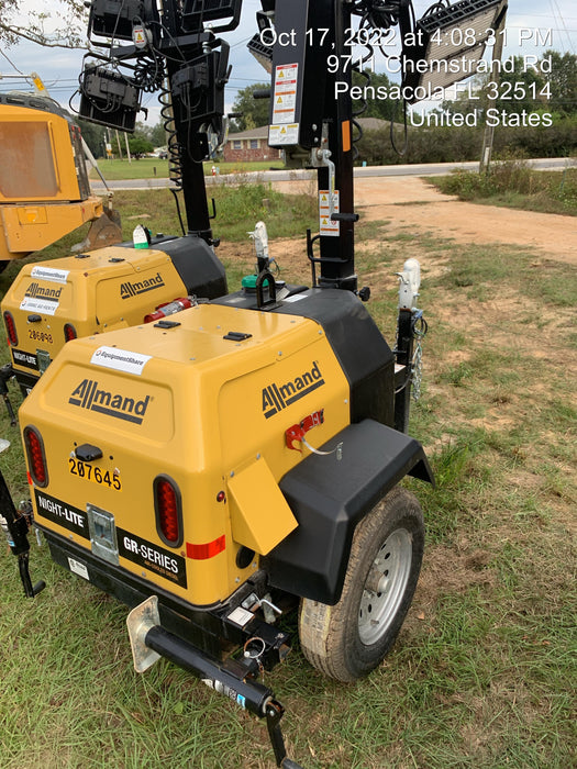2022 Allmand NLV3GR (4) LED Light Fixture 350W, 23' Vertical Mast, 3kW Prime, Towable, Deep Sea L401, Leveling Jacks, Yanmar T4F 5.8hp