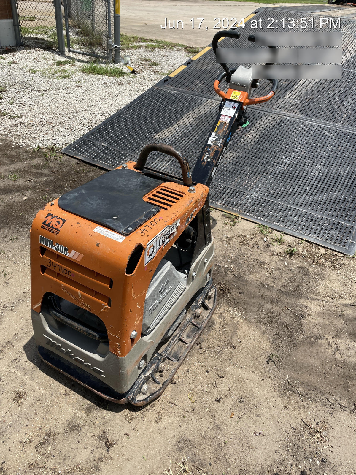 2023 Multiquip MV308GH Honda GX270, 18" Plate, Tachometer
