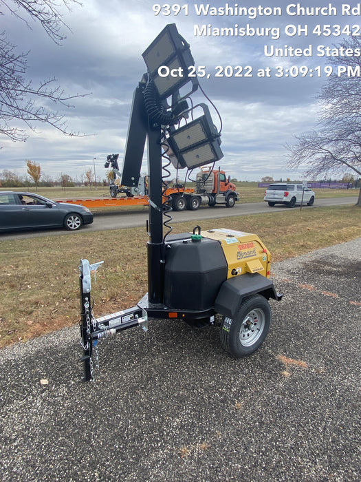2022 Allmand NLV3GR (4) LED Light Fixture 350W, 23' Vertical Mast, 3kW Prime, Towable, ES Decals, T3