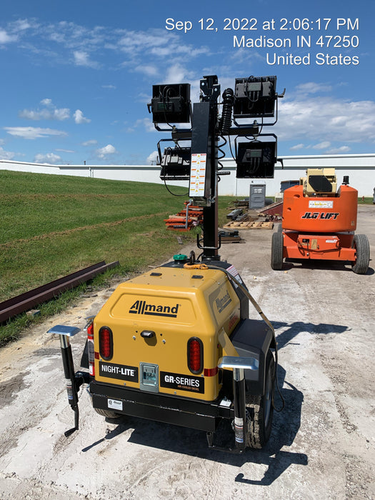 2022 Allmand NLV3GR (4) LED Light Fixture 350W, 23' Vertical Mast, 3kW Prime, Towable, ES Decals, T3