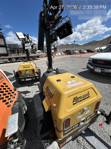 2022 Allmand NLV3GR (4) LED Light Fixture 350W, 23' Vertical Mast, 3kW Prime, Towable, Deep Sea L401, Leveling Jacks, Yanmar T4F 5.8hp