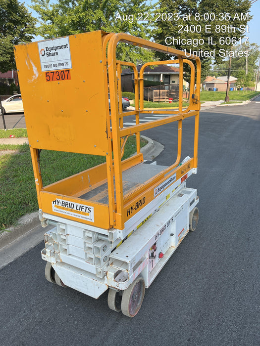 Custom Equipment HB-1430 <ul>
 <li>Hy-Brid Scissor Lift</li>
  <li>Platform capacity up to 670 lbs.</li>
  <li>Working height up to 20 ft</li>
  <li>Weighs under 1,700 lbs.</li>
  <li>Non-marking wheels </li>
</ul>