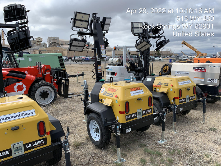 2021 Allmand NLV3GR (4) LED Light Fixture 350W, 23' Vertical Mast, 3kW Prime, Towable, Deep Sea L401, Leveling Jacks, Yanmar T4F 5.8hp