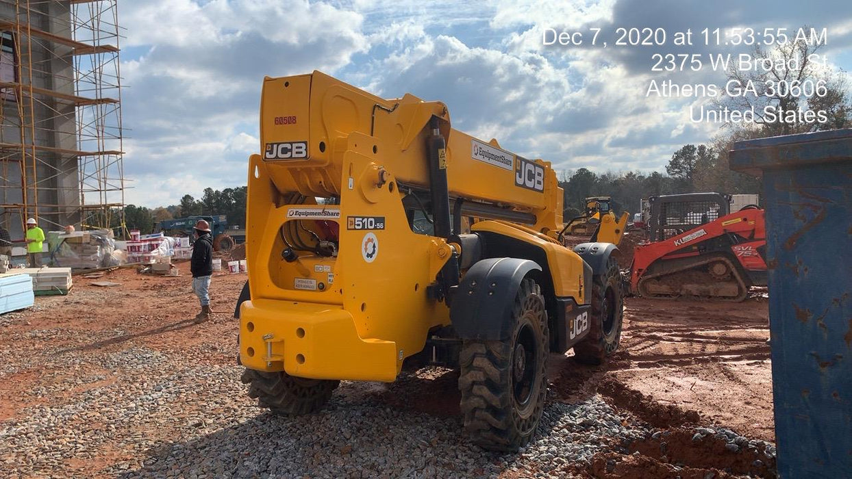 2020 JCB 510-56 Canopy, 74 HP, Solid Tires, STD Worklight, Beacon, Aux Hydraulics, Lifting Eye, Back up Alarm w/66" Carriage/60" Forks