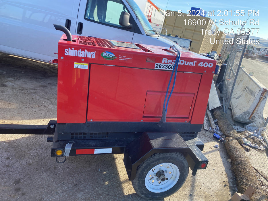 2022 Shindaiwa DGW400MDL Kubota D902 Engine, 23 HP, Dual Op Welder, Wire, Arc, Droop Stick, Tig, and CC Stick Functionality, Simulphase, 3 Phase and 1 Phase Gen Output, Single Axle NB Trlr, Slr Trckl Chrg 12V 12W, Fire Ext