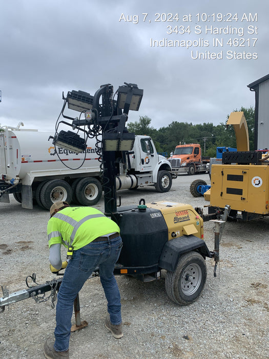 2022 Allmand NLV3GR (4) LED Light Fixture 350W, 23' Vertical Mast, 3kW Prime, Towable, Deep Sea L401, Leveling Jacks, Yanmar T4F 5.8hp