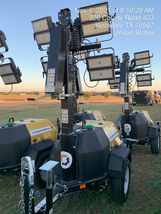 Allmand NLV3GR (4) LED Light Fixture 350W, 23' Vertical Mast, 3kW Prime, Towable, Deep Sea L401, Leveling Jacks, Yanmar T4F 5.8hp