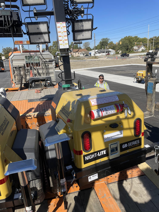 2022 Allmand NLV3GR (4) LED Light Fixture 350W, 23' Vertical Mast, 3kW Prime, Towable, ES Decals, T3