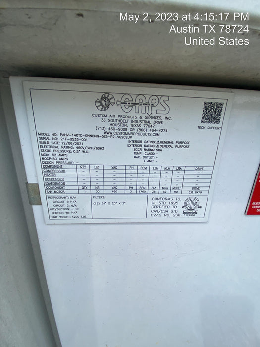 2021 CAPS PAHV-140TC-0NN0NN-5E5-P2-VG2CEUP