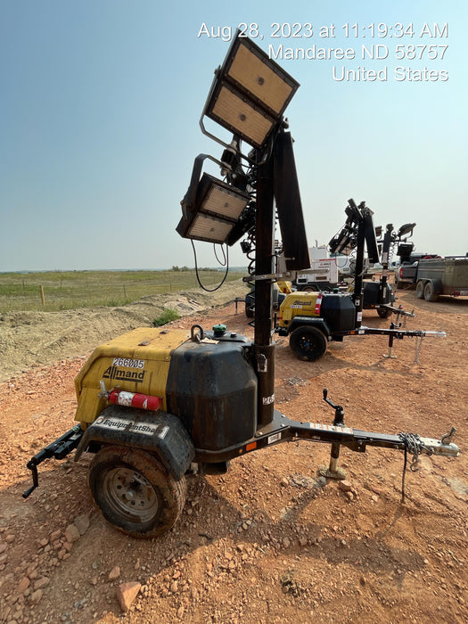 2022 Allmand NLV3GR (4) LED Light Fixture 350W, 23' Vertical Mast, 3kW Prime, Towable, ES Decals, T3