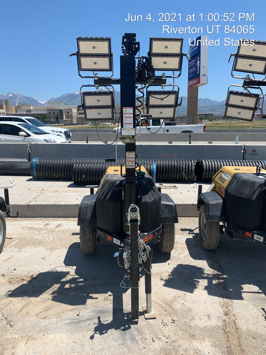 2021 Allmand NLV3GR (4) LED Light Fixture 350W, 23' Vertical Mast, 3kW Prime, Towable, Deep Sea L401, Leveling Jacks, Yanmar T4F 5.8hp