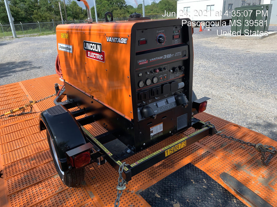 2021 Lincoln Electric Vantage 322 Vantage 322 Ready Pak 3 w/ Telematics & Decals, ORANGE (includes trailer, cable rack, fender light kit)
