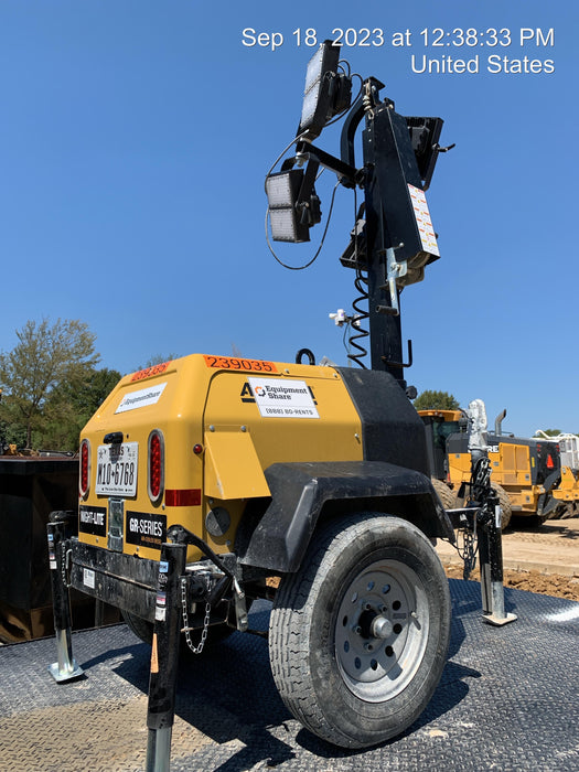 2022 Allmand NLV3GR (4) LED Light Fixture 350W, 23' Vertical Mast, 3kW Prime, Towable, Deep Sea L401, Leveling Jacks, Yanmar T4F 5.8hp