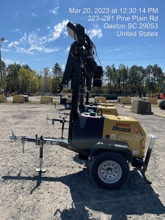 2022 Allmand NLV3GR (4) LED Light Fixture 350W, 23' Vertical Mast, 3kW Prime, Towable