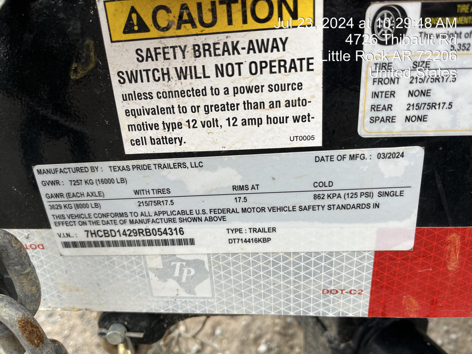 2024 TEXAS PRIDE TRAILERS DT714416KBP