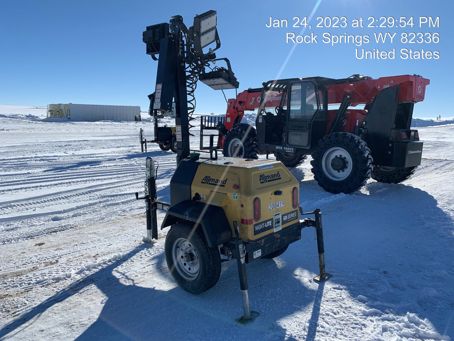 2022 Allmand NLV3GR (4) LED Light Fixture 350W, 23' Vertical Mast, 3kW Prime, Towable, Deep Sea L401, Leveling Jacks, Yanmar T4F 5.8hp