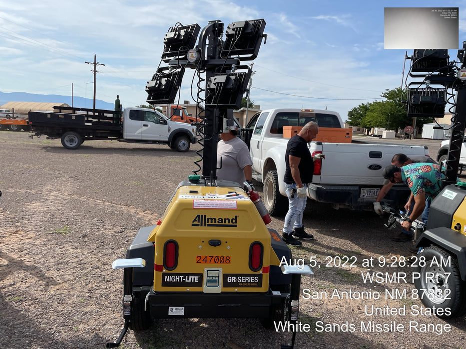 2022 Allmand NLV3GR (4) LED Light Fixture 350W, 23' Vertical Mast, 3kW Prime, Towable, ES Decals, T3
