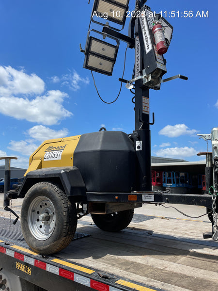 2022 Allmand NLV3GR (4) LED Light Fixture 350W, 23' Vertical Mast, 3kW Prime, Towable, Deep Sea L401, Leveling Jacks, Yanmar T4F 5.8hp