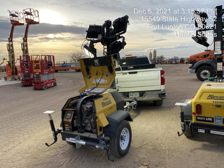 2021 Allmand NLV3GR (4) LED Light Fixture 350W, 23' Vertical Mast, 3kW Prime, Towable, Deep Sea L401, Leveling Jacks, Yanmar T4F 5.8hp