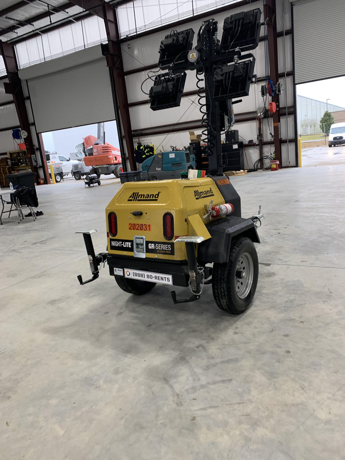 2022 Allmand NLV3GR (4) LED Light Fixture 350W, 23' Vertical Mast, 3kW Prime, Towable, Deep Sea L401, Leveling Jacks, Yanmar T4F 5.8hp