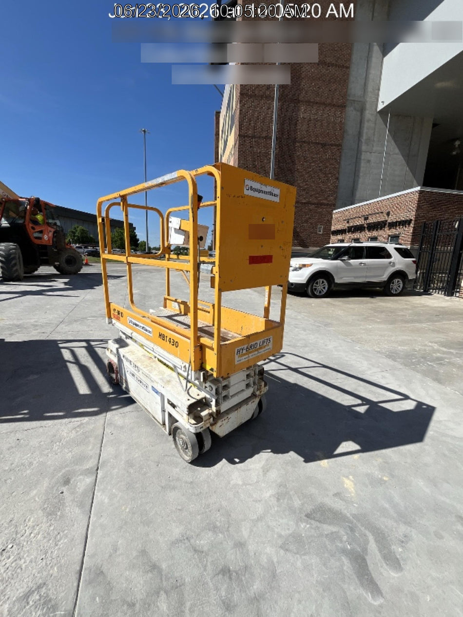 Custom Equipment HB-1430 <ul>
 <li>Hy-Brid Scissor Lift</li>
  <li>Platform capacity up to 670 lbs.</li>
  <li>Working height up to 20 ft</li>
  <li>Weighs under 1,700 lbs.</li>
  <li>Non-marking wheels </li>
</ul>