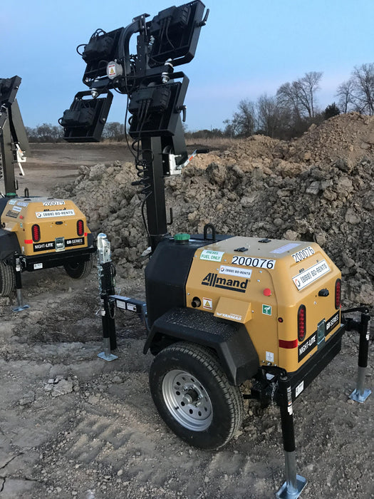 2022 Allmand NLV3GR (4) LED Light Fixture 350W, 23' Vertical Mast, 3kW Prime, Towable, Deep Sea L401, Leveling Jacks, Yanmar T4F 5.8hp