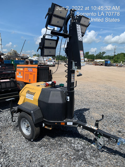 2022 Allmand NLV3GR (4) LED Light Fixture 350W, 23' Vertical Mast, 3kW Prime, Towable, Deep Sea L401, Leveling Jacks, Yanmar T4F 5.8hp