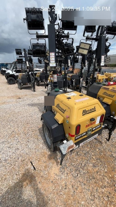 Allmand NLV3GR (4) LED Light Fixture 350W, 23' Vertical Mast, 3kW Prime, Towable, Deep Sea L401, Leveling Jacks, Yanmar T4F 5.8hp