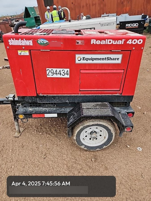 2023 Shindaiwa DGW400MDL Kubota D902 Engine, 23 HP, Dual Op Welder, Wire, Arc, Droop Stick, Tig, and CC Stick Functionality, Simulphase, 3 Phase and 1 Phase Gen Output, Single Axle NB Trlr, Slr Trckl Chrg 12V 12W, Fire Ext