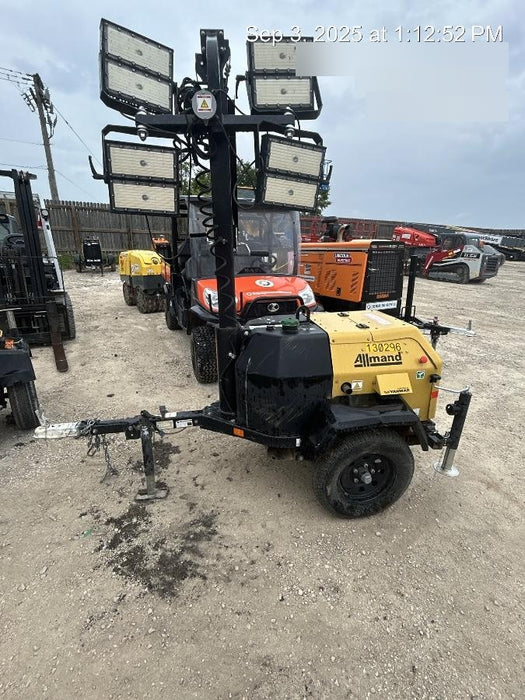 2021 Allmand NLV3GR (4) LED Light Fixture 350W, 23' Vertical Mast, 3kW Prime, Towable, Deep Sea L401, Leveling Jacks, Yanmar T4F 5.8hp