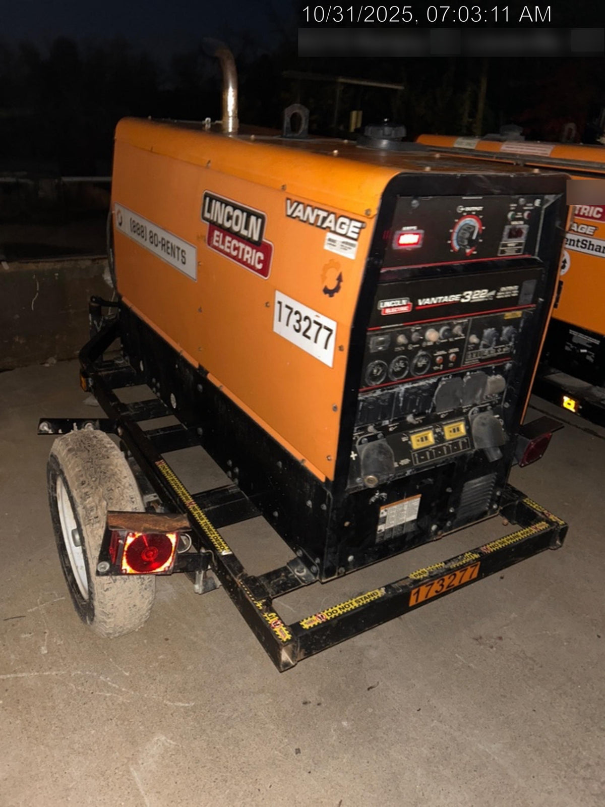 2021 Lincoln Electric Vantage 322 Vantage 322 Ready Pak 3 w/ Decals, ORANGE (includes trailer, cable rack, fender light kit) NO Telematics