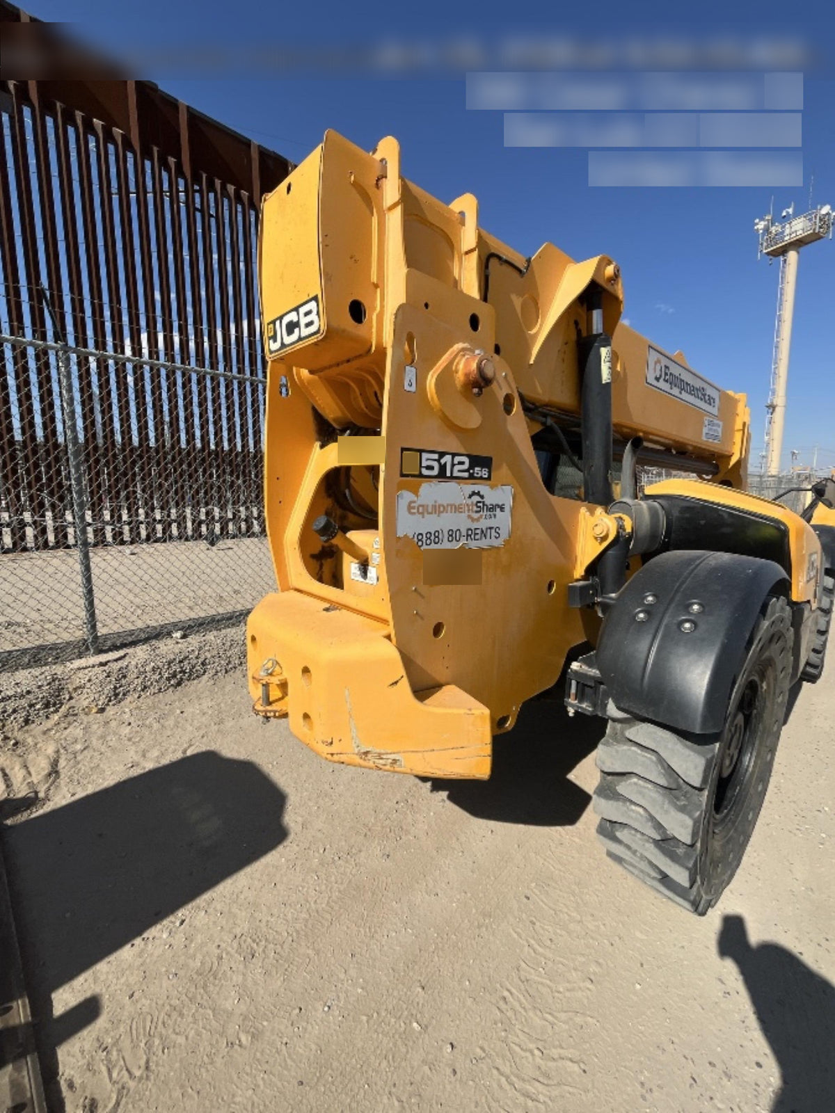 2019 JCB 512-56 74 HP w/CAB/HVAC, Beacon, Aux Hydraulics, Worklights, Solid Tires w/60" Carriage/Forks