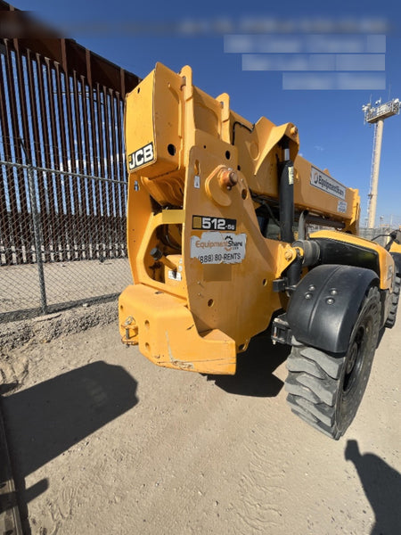 2019 JCB 512-56 74 HP w/CAB/HVAC, Beacon, Aux Hydraulics, Worklights, Solid Tires w/60" Carriage/Forks