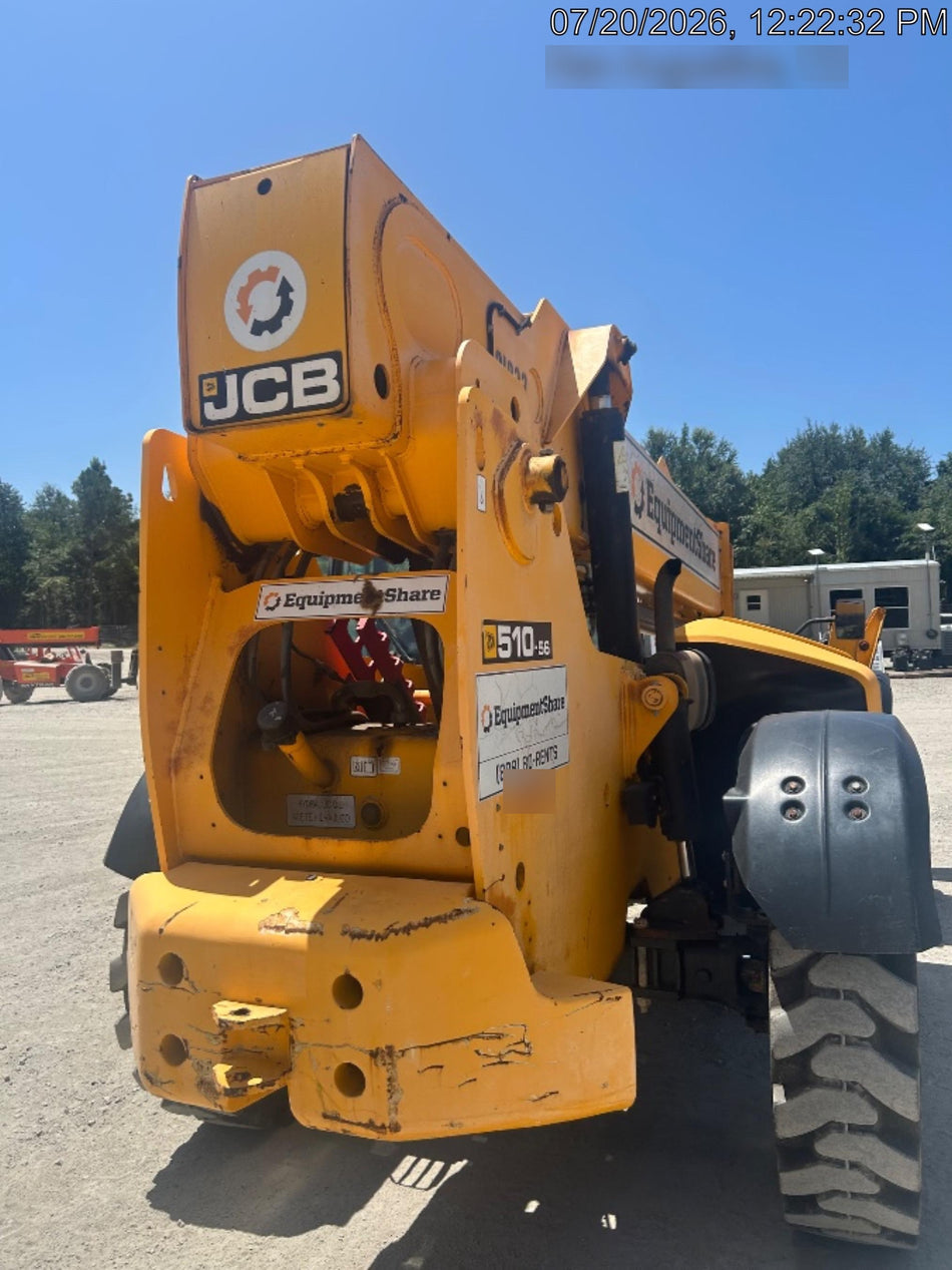 2018 JCB 510-56 JCB 510-56 Telehandler 74 HP w/CAB/HVAC, Beacon, Worklights, Aux Hydraulics, Solid Tires, 60" Carriage/Forks