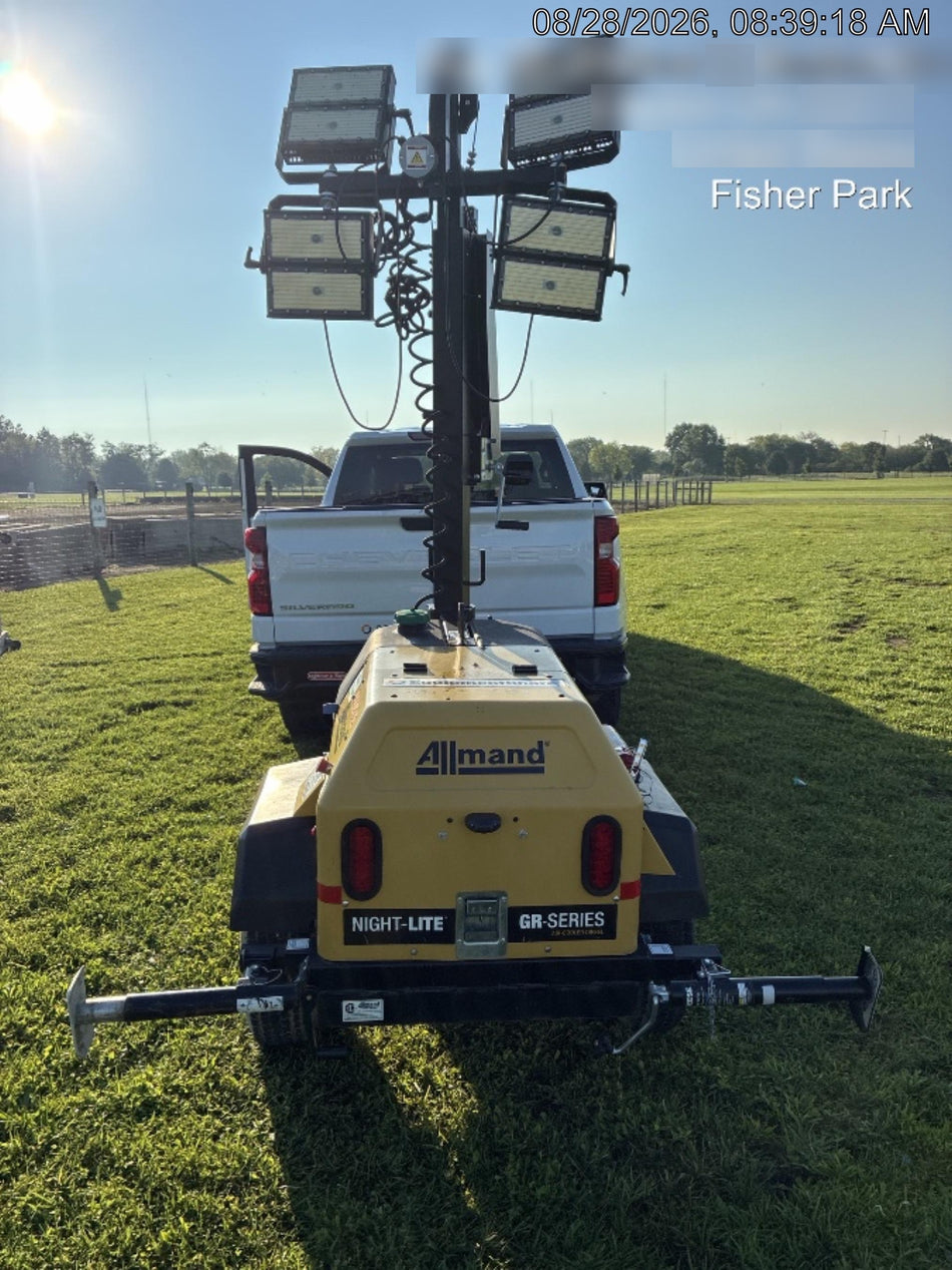2022 Allmand NLV3GR (4) LED Light Fixture 350W, 23' Vertical Mast, 3kW Prime, Towable, Deep Sea L401, Leveling Jacks, Yanmar T4F 5.8hp
