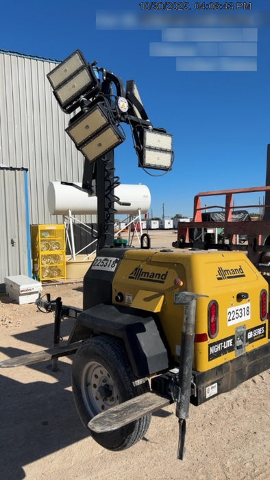 2022 Allmand NLV3GR (4) LED Light Fixture 350W, 23' Vertical Mast, 3kW Prime, Towable, Deep Sea L401, Leveling Jacks, Yanmar T4F 5.8hp