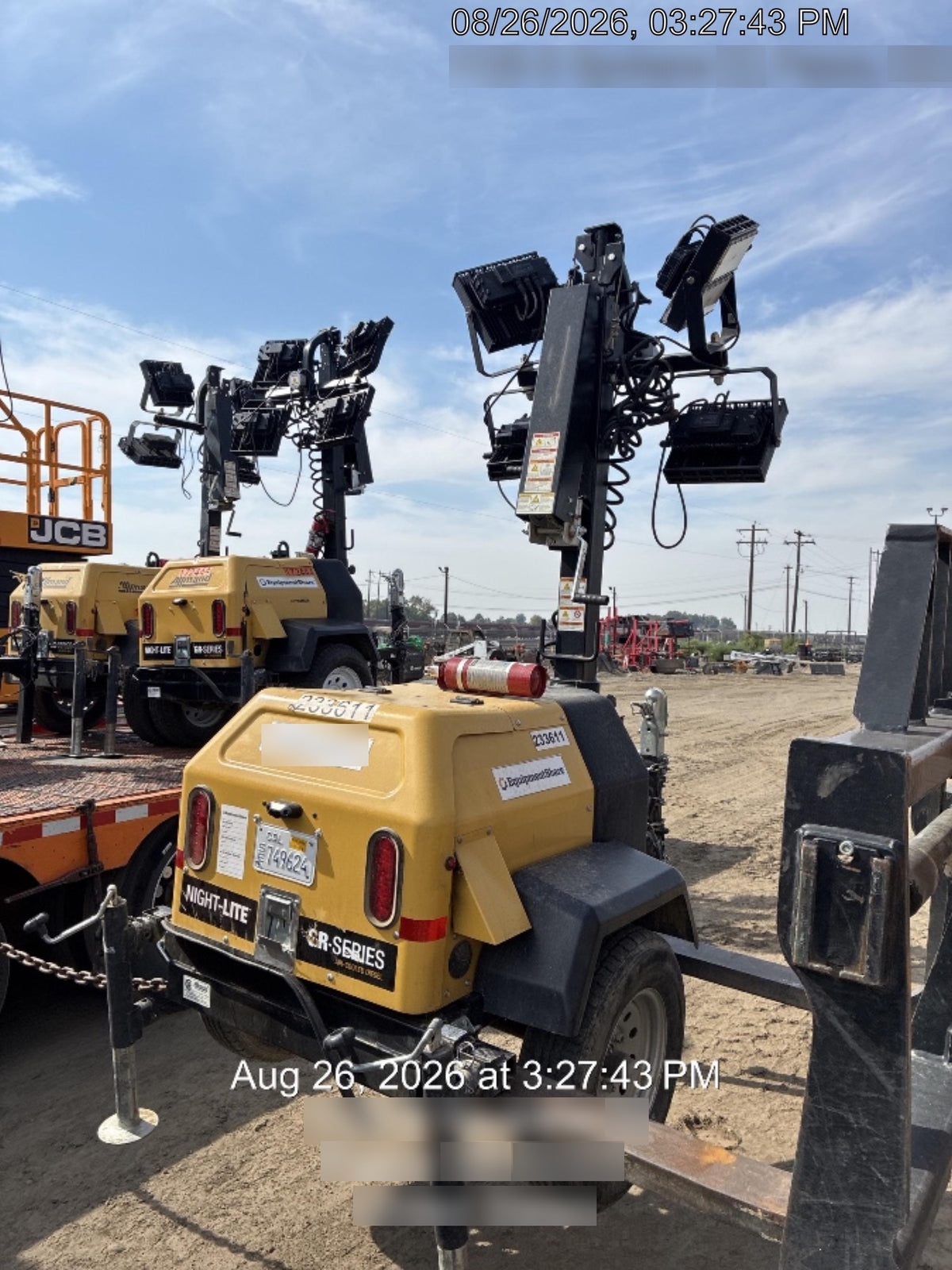 2022 Allmand NLV3GR (4) LED Light Fixture 350W, 23' Vertical Mast, 3kW Prime, Towable, Deep Sea L401, Leveling Jacks, Yanmar T4F 5.8hp