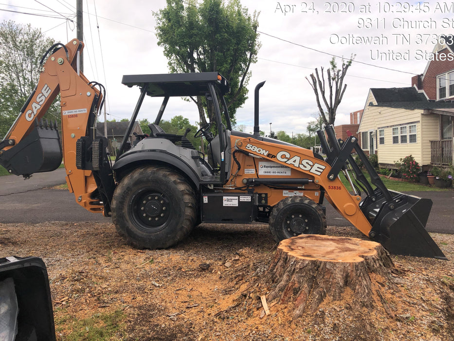 2019 Case 580N EP Canopy, 4WD, 1-Way Aux Hydraulics, Pilot Controls, Ride Control and Loader Aux Hydraulics, 900 LB. Front CWT, 82" HD LONG LIP (1 CU. YD.) W/BOCE AND LIFT EYES, FLIP OVER/STABILIZER PADS COMB
