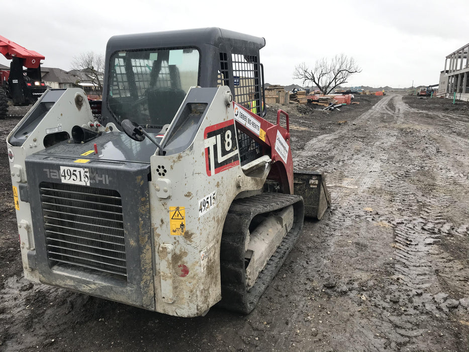 2019 Takeuchi TL8W Canopy, 15" Wide Rubber Tracks, Back-up Alarm, Front & Rear Working Lights, Auxiliary Hydraulics, Two-Speed Travel, Electronic Monitoring System w/76" HD Dirt Bucket with 8 Teeth, 20.3 cubic feet Capacity