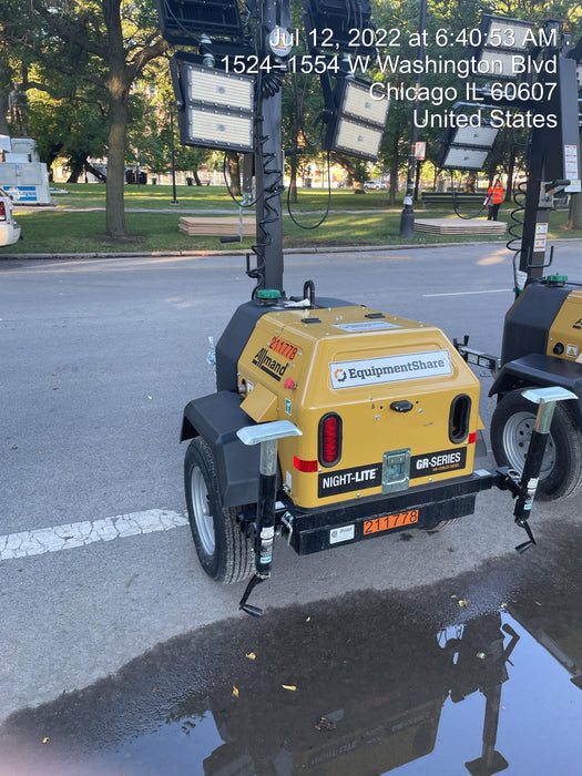 2022 Allmand NLV3GR (4) LED Light Fixture 350W, 23' Vertical Mast, 3kW Prime, Towable, Deep Sea L401, Leveling Jacks, Yanmar T4F 5.8hp