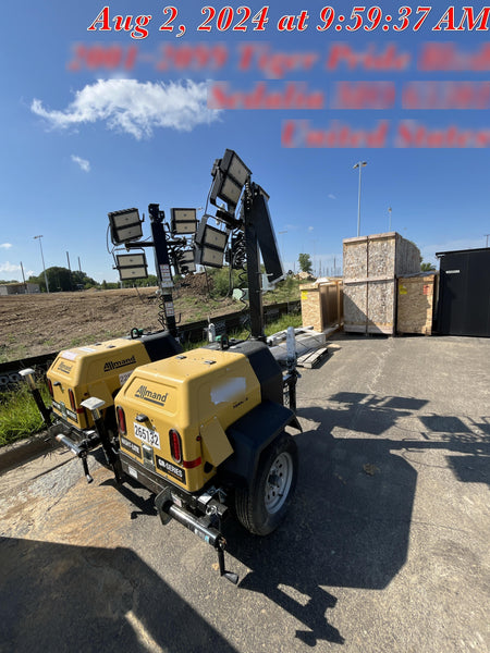 2022 Allmand NLV3GR (4) LED Light Fixture 350W, 23' Vertical Mast, 3kW Prime, Towable, ES Decals, T3