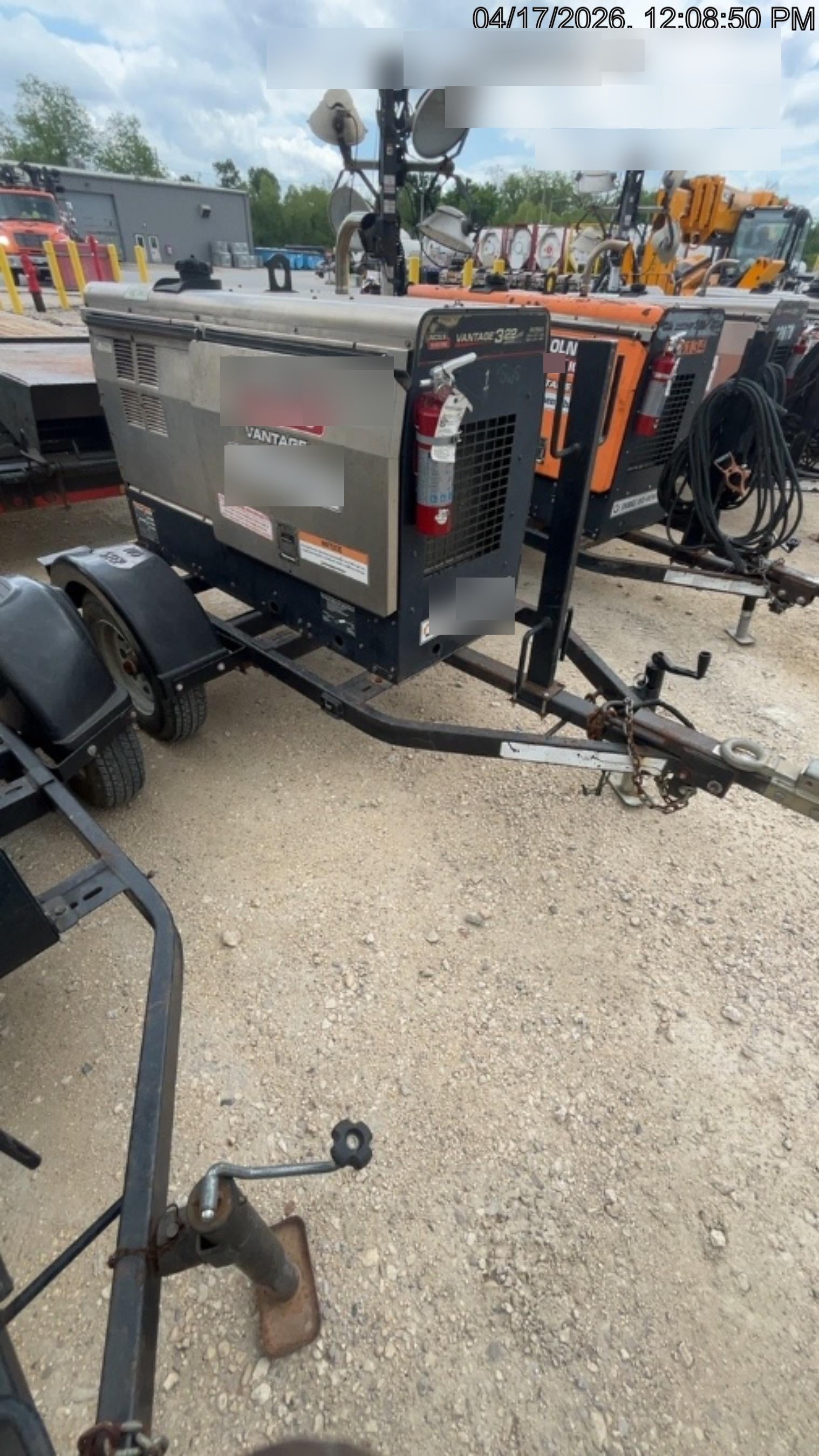 2019 Lincoln Electric Vantage 322 Welder Ready-Pak 3, Two wheel trailer, Fender and Light kit, Cable Rack