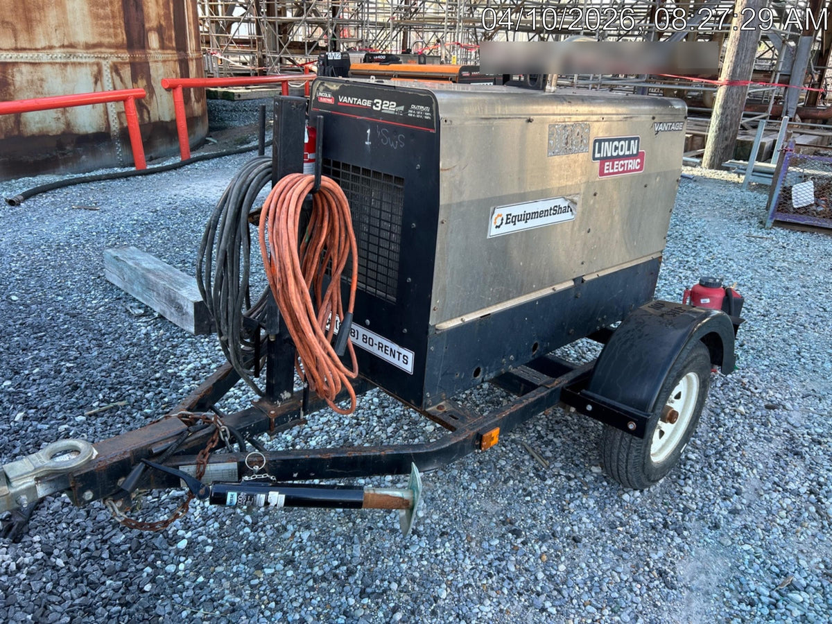 2019 Lincoln Electric Vantage 322 Welder Ready-Pak 3, Two wheel trailer, Fender and Light kit, Cable Rack