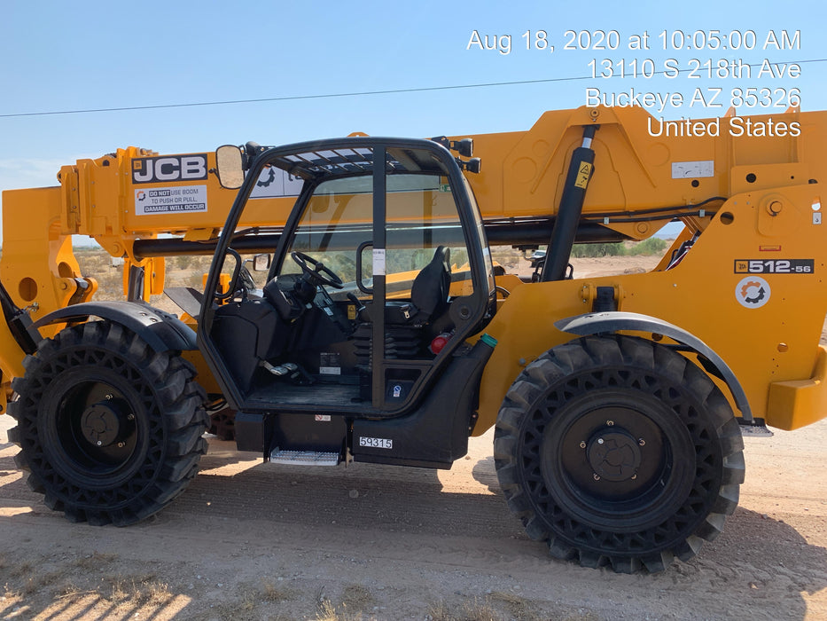 2020 JCB 512-56 Canopy, 74 HP, Solid Tires, STD Worklight, Beacon, Aux Hydraulics, Lifting Eye, Backup Alarm w/66" Carriage, 60" Forks
