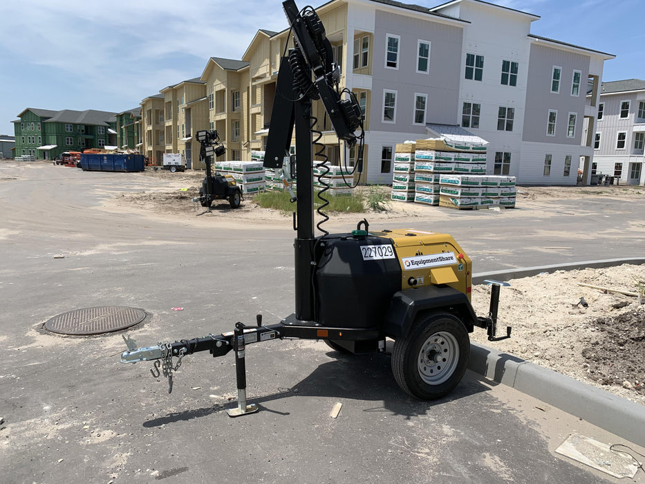 2022 Allmand NLV3GR (4) LED Light Fixture 350W, 23' Vertical Mast, 3kW Prime, Towable, Deep Sea L401, Leveling Jacks, Yanmar T4F 5.8hp