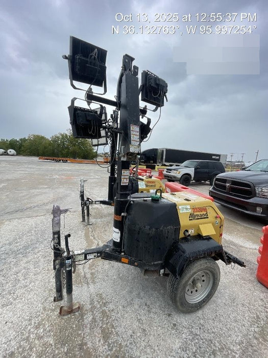 2022 Allmand NLV3GR (4) LED Light Fixture 350W, 23' Vertical Mast, 3kW Prime, Towable, Deep Sea L401, Leveling Jacks, Yanmar T4F 5.8hp